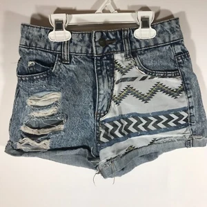 Lira Shorts Damen 0 blau abgeschnitten geometrisches Used-Look Kontraststoff - Bild 1 von 5