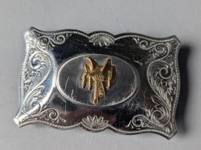 Vintage NÍQUEL PLATA Hebilla Cinturón SILLA DE MONTAR CABALLO Ecuestre Occidental Rodeo Vaquero. Foto 1 de 4