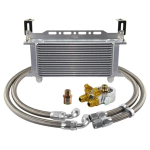 16 Row Engine Transmission Oil Cooler w/Thermostat 80 Deg Oil Filter Adapter Kit - Picture 1 of 12