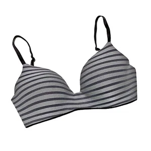 Victoria's Secret, Gray Striped with Black Trim Padded Wireless Bra, size 32D - Picture 1 of 3