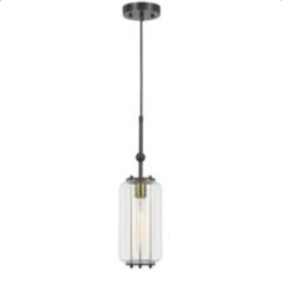 cal lighting 60w natchez metal two tone glass mini pendant. - Image 1 of 4