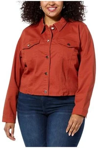 IMAN Women's Global Chic Cropped Denim Jacket with Back Elastic Copper - Picture 1 of 1