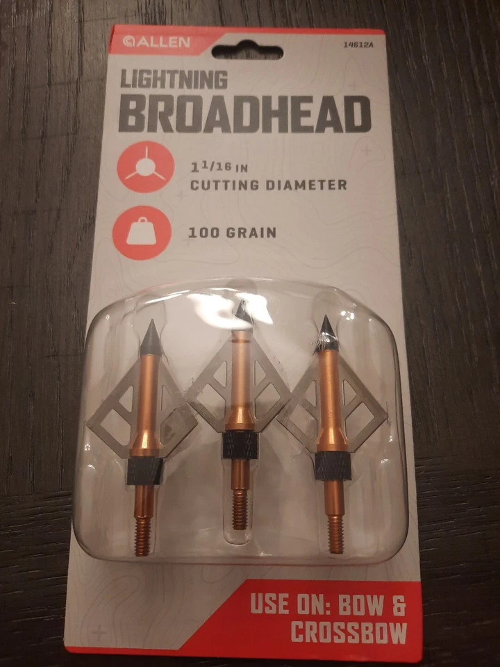 Allen Lightning Broadhead 100 Grain 1-1/16 Cutting Diameter New 14612A Bow &... - Image 1 of 4
