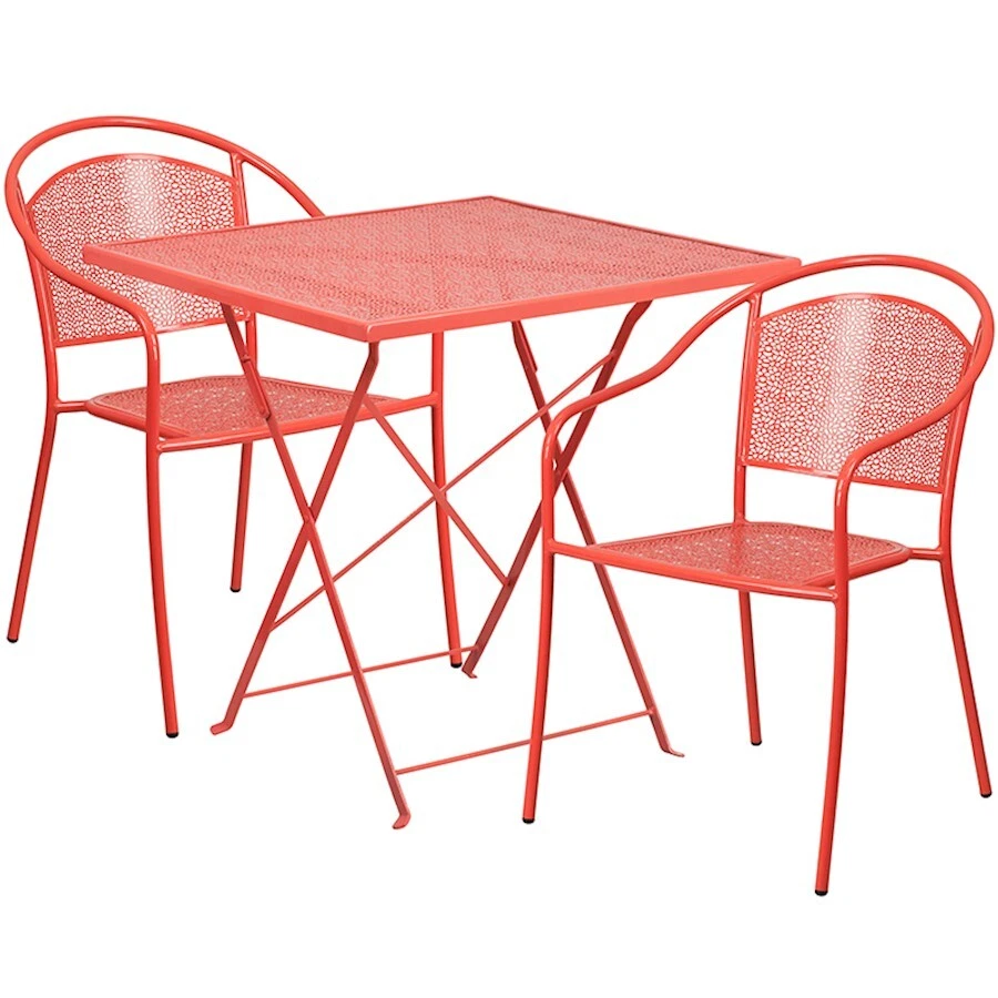 Flash Comm SQ Folding Patio Set/2 RD Back Chairs, Coral - CO-28SQF-03CHR2-RED-GG - Image 1 of 1