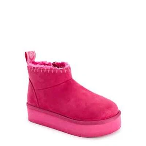 MUK LUKS Augie Mini Cozy Booties Women's Pink Faux Suede Side-Zip Round Toe Sz 8 - Picture 1 of 6