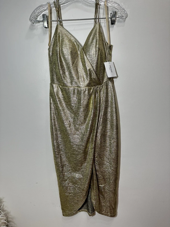 Vestido de Coquetel Davids Nupcial Metálico Dourado Tamanho 2 Festa Novo com etiquetas  - Imagem 1 de 4