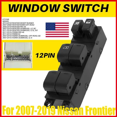 车窗开关适用于 07 - 19 日产 Frontier Front Left Crew Cab 拾音器电源黑色 — 第 1/4 张图片