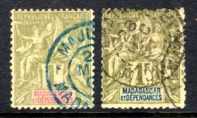 Малагасийский Скотт 46, 46a SOTN TAMATAVE Отмена Французский Мадагаскар F/VF Б/у - Изображение 1 из 4