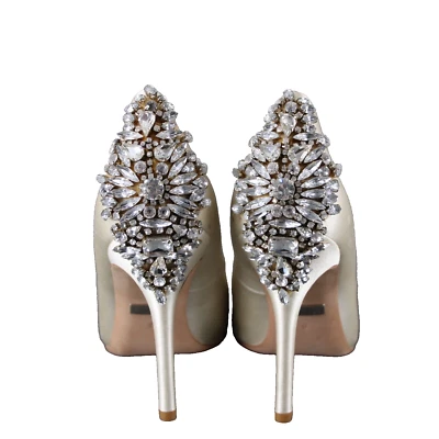 Badgley Mischka Sz 9 Cream Silver Rhinestones Heels MM w Leather Sole 4" Heel - Image 1 of 4