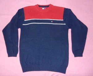 TOMMY HILFIGER BLUE COLORBLOCK COTTON LIGHTWEIGHT PULLOVER FLAG SWEATER size S - Picture 1 of 6