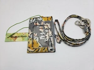 Zip ID Card Case Floral Lanyard Wallet Fabric Badge Holders for Women Gray - Picture 1 of 4