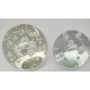 Vintage Art Glass Paperweight Controlled Bubbles Set of 2 - Picture 1 of 11