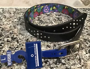 MADISON SPENCER Women’s Sz Large REVERSIBLE BELT Black/Floral MSRP $28 NWT - Picture 1 of 3