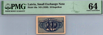 Latvia 10 Kapeikas 1920 PMG 64 CHOICE UNC Pick # 10a - Image 1 of 3