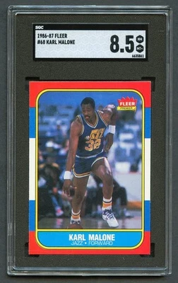 Baloncesto Fleer 1986 Karl Malone RC #68 SGC 8,5 casi nuevo-como nuevo+ Utah Jazz Rookie Foto 1 de 2