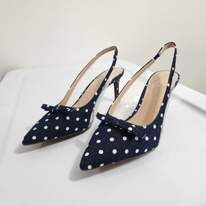 Kelly & Katie Zarina Slingback Pump Heels Shoes NEW Dark Wash Denim Polka Dot 8M - Picture 1 of 21