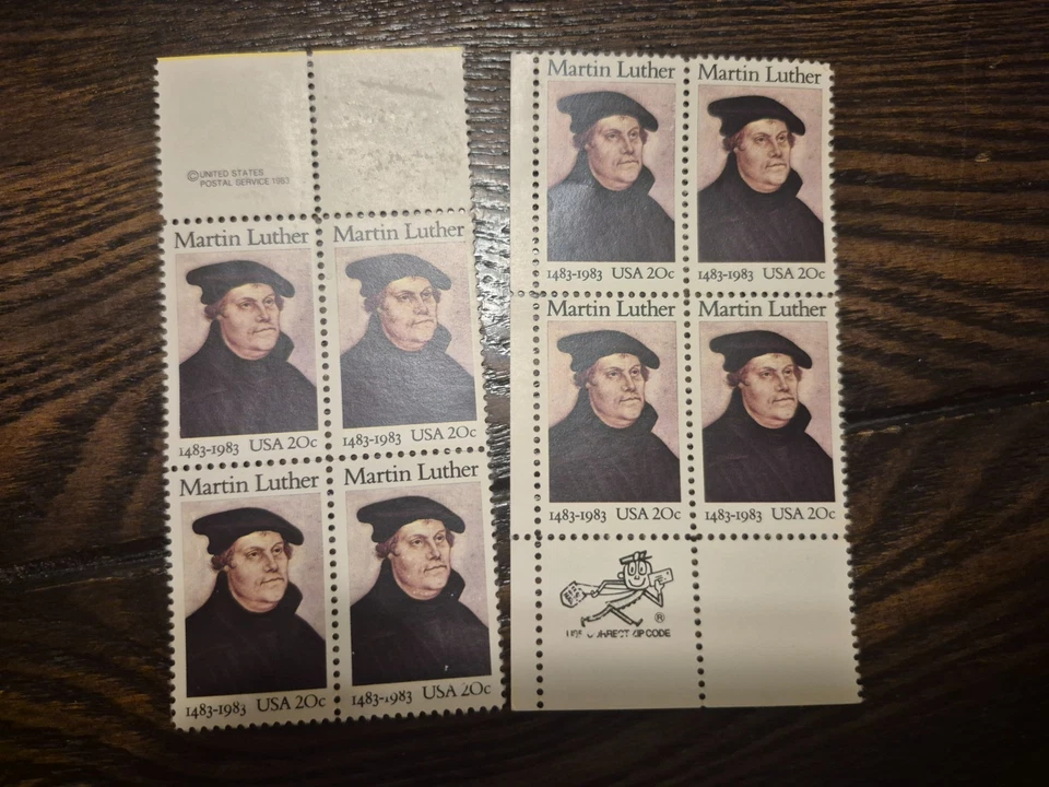 US Scott # 2065, Martin Luther, 2 Blocks of (4) 1983 20¢ Stamps, MNH - Image 1 of 1