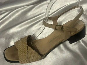 Salvatore Ferragamo women’s Tan natural Braided Leather shoes sandals 9 AA  - Picture 1 of 8