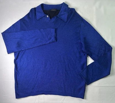Vintage Versace V2 Knit Polo Blue Italian Sweater Mens Size M Wool Rayon Blend - Image 1 of 4