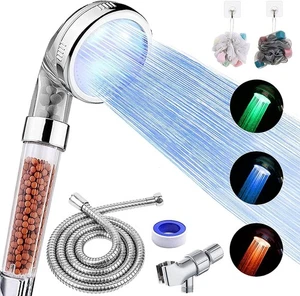 LED Duschkopf mit Handbrause, Hochdruckbrausekopf mit Schlauch, Halter & PTF - Bild 1 von 6