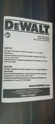 DeWALT DCD791,DCD796 Instruction Manual 20V MAX Cordless Drill - Image 1 of 4