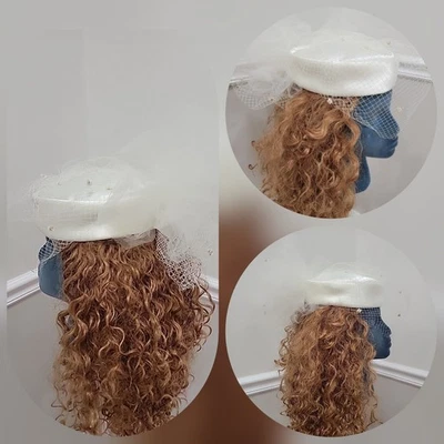 Vintage 1980's White Satin  Pill Box Ladies Hat With Veil/Bridal Headdress  - Image 1 of 4