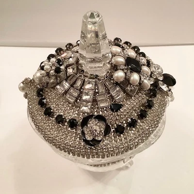Rhinestone jeweled glass jar, clear and black rhinestones, vanity decor, - Image 1 of 4
