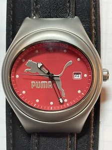 Vintage Puma Men’s Quartz Watch PM550 Black Leather Band Silver Tone Running - Picture 1 of 12