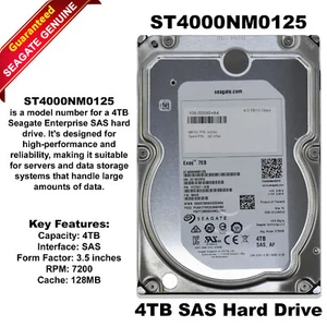 Seagate Exos 7E8 4TB 7.2K SAS 12Gb/s 512e Enterprise HDD ST4000NM0125 - Picture 1 of 11