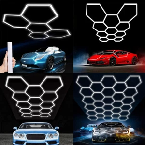 5/8/14/28 Hexagon LED Lighting Detailing HomeGarage Workshop Retail Car Showroom - Picture 1 of 33