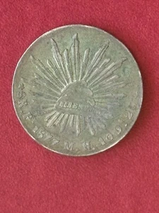 1877 Pi Mexico 8 Reales KM#377.10 — Full Rim, Silver Patina, XF Details - Picture 1 of 11