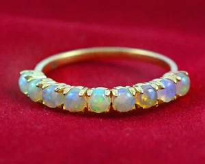 Natural 3 MM Oval Opal Gemstone October Birthstone Solid 14K Yellow Gold Ring - Picture 1 of 3