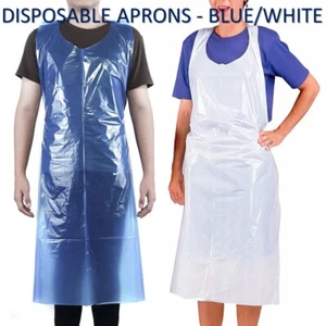 200Pcs Disposable Apron Polythene Plastic Aprons Flat Pack or Roll White or Blue - Picture 1 of 5