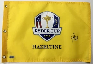 Justin Leonard 2016 Ryder Cup Hazeltine Firmado Pin Bandera Beckett BR77406 - Imagen 1 de 4