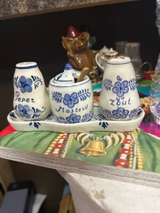 Vintage Delft Holland hand painted 3 piece salt and pepper - Picture 1 of 24