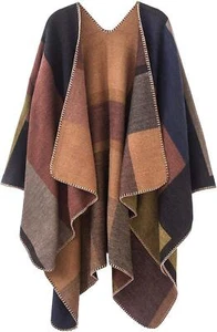 Women's Warm Shawl Wrap Cape Winter Sweaters Open Front Poncho A1-khaki - Picture 1 of 5