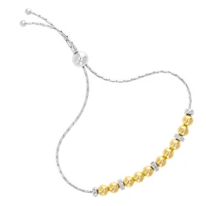 Diamond Bracelet for Women 1/10 CT Yellow Gold Plated Adjustable Bolo Beads - Picture 1 of 8
