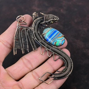 Copper Rainbow Calsilica Stone Wire Wrapped Dragon Engagement Pendant Jewelry - Picture 1 of 6