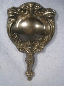 VINTAGE WOMAN VANITY VICTORIAN 10" BEVELED CHERUB HAND MIRROR - Picture 1 of 18