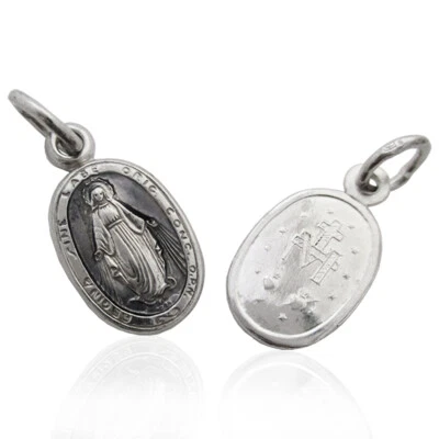 Ciondolo ovale mm 19x11 madonna miracolosa in argento 925 rodiato e smalto nero - Immagine 1 di 2