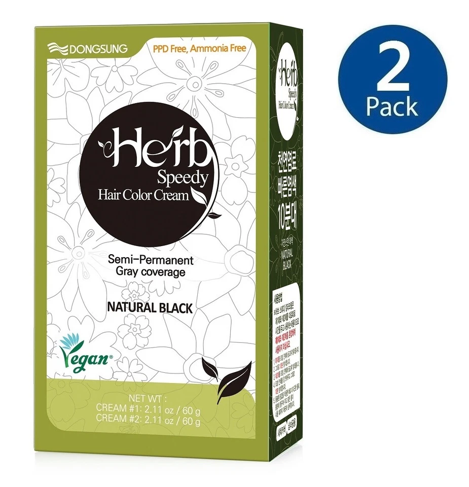 NWOB Dongsung Herb Speedy Color Cream Kit Natural Black 2.46oz/70g