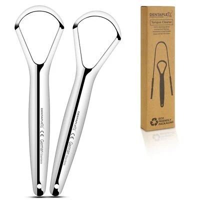 DENTAPLEX Stainless Steel Tongue Scraper for Fresh Breath & Oral Health | 2 Pack