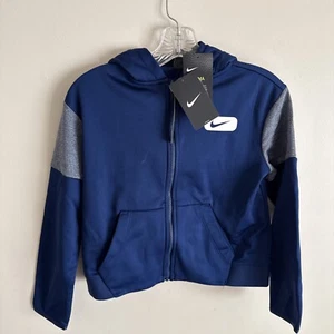 NWT Kids Unisex Nike Hoodie Jacket M Navy Blue $50 BV2819 Full Zip Pockets - Picture 1 of 8