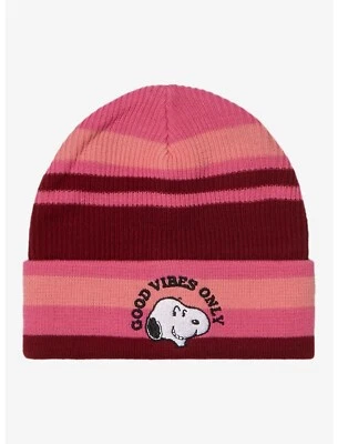Peanuts Snoopy Good Vibes Only Stripe Beanie One Size Fits All Unisex New Sealed - Image 1 of 4