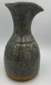 Blue Brown Pottery Pitcher Speckled 7” Art Pottery Marked Three Crosses VTG MCM - Picture 1 of 6