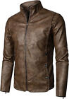 Men's Motorcycle Cafe Race Leather Jacket Casual Lightweight Fashion Color Brown