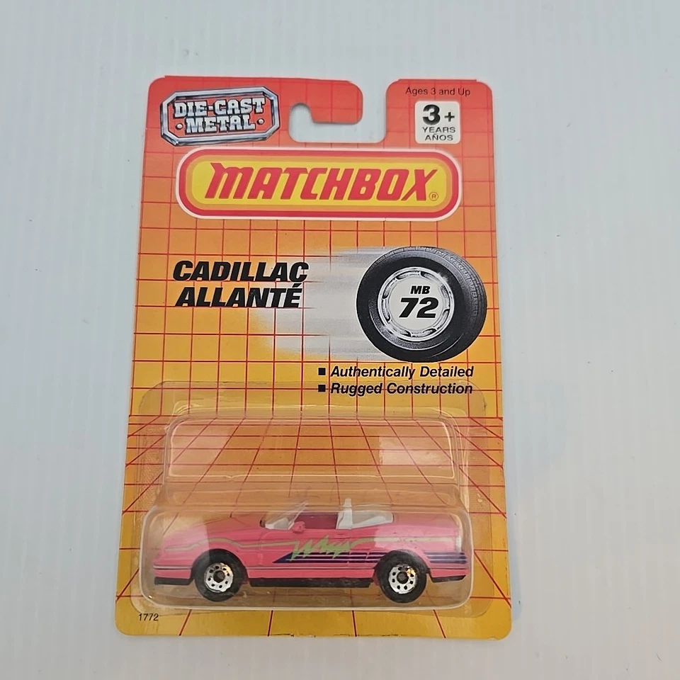 1992 MATCHBOX SUPERFAST MB 72 PINK CADILLAC ALLANTE NEW ON CARD - Image 1 of 1