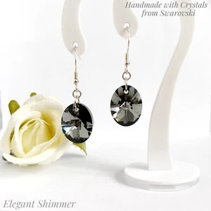 Sterling Silver Earrings with Swarovski®️ 18mm Silver Night Oval Crystals. Gift - Picture 1 of 3