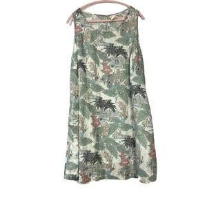 C&C California Tropical Palm Floral Toucan 100% Linen Sleeveless Dress Size 1X - Picture 1 of 9