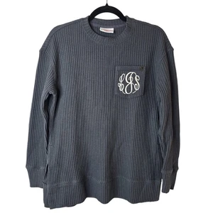 Waffel Strick Taschen Tunika Oberteil Monogramm Pullover Langarm Oversize Shirt - Bild 1 von 6